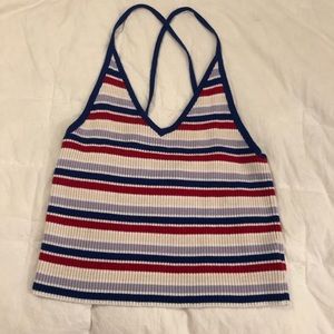 Kendall & Kylie Red White Blue Stripe Cropped Tank